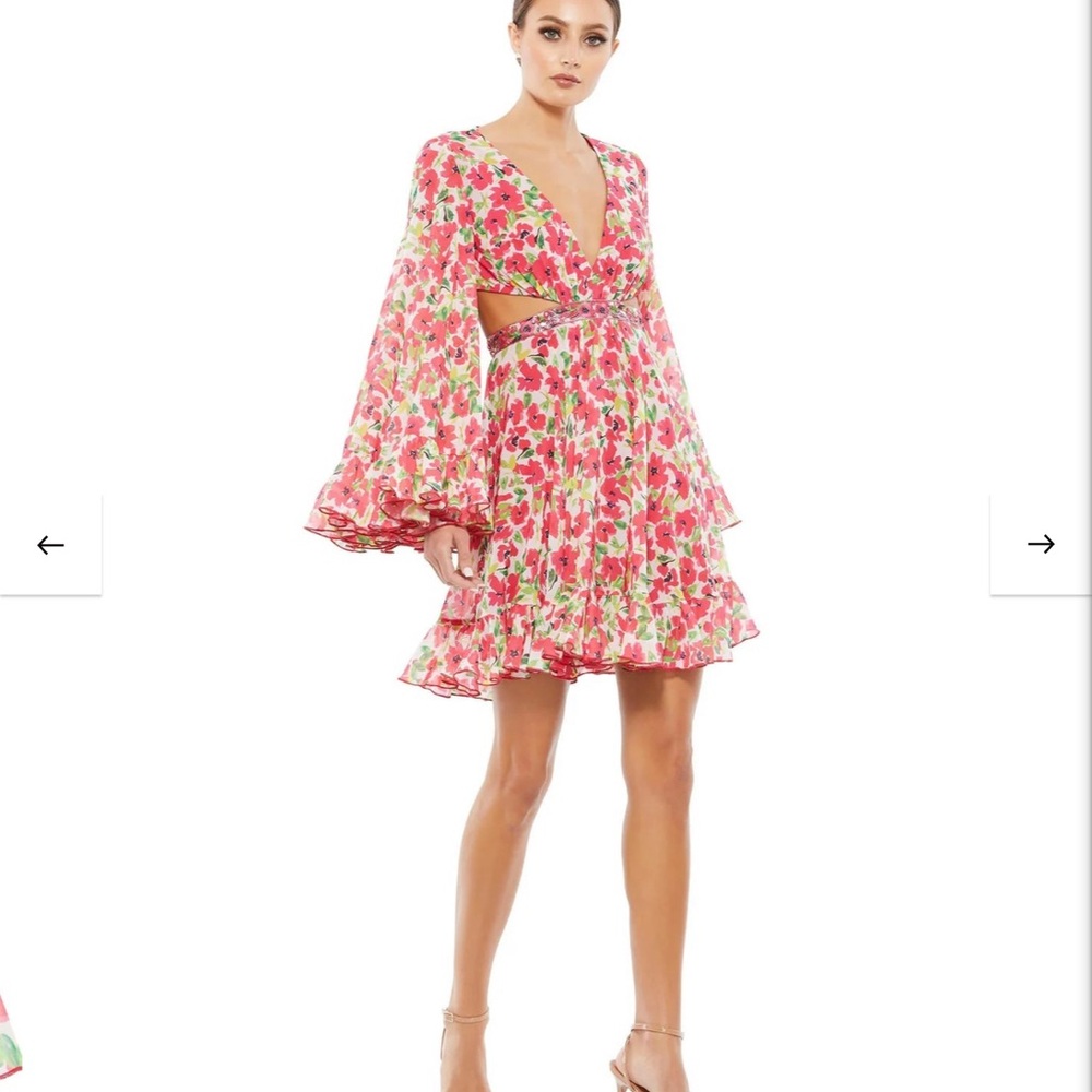 Mac Duggal Red and Pink Bell Sleeve Sundress